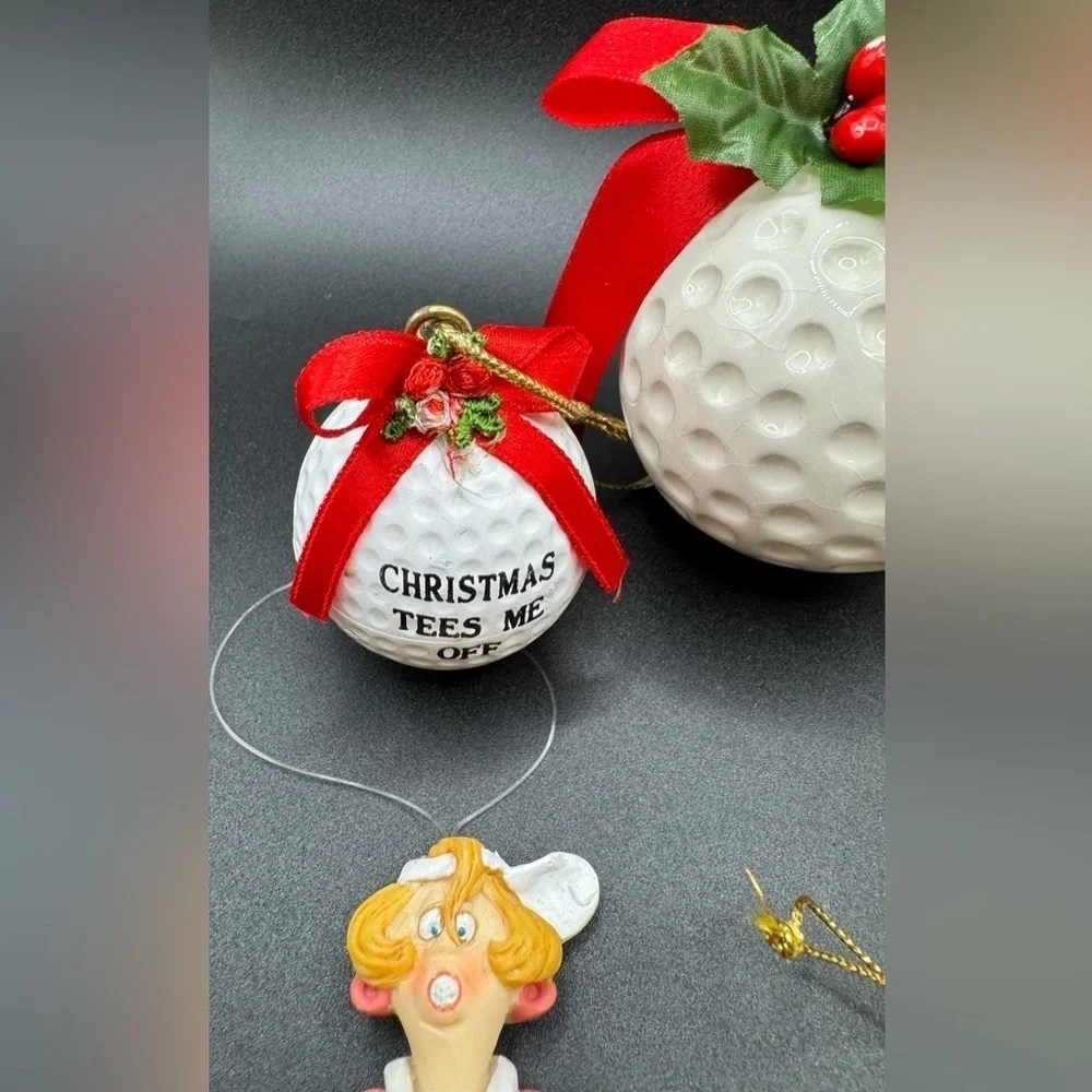 Lot of 5 Vintage Golf Ball and Golfer Christmas Ornaments